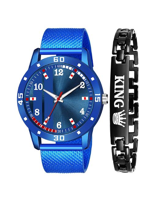 kajaru new fancy stylish - blue pu strap & black king bracelet combo watch - 18384188 - Very Small Image - 1