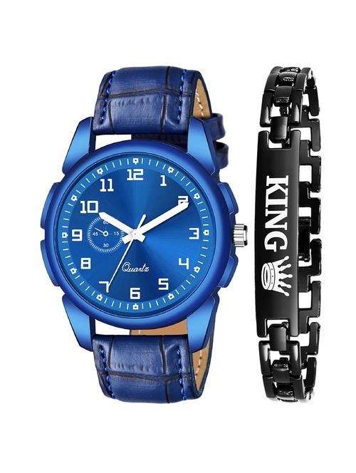 kajaru new fancy stylish - blue leather strap & black king bracelet combo watch - 18384200 - Very Small Image - 1