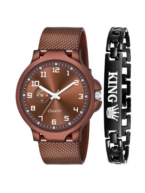 kajaru new fancy stylish - brown pu strap & black king bracelet combo watch - 18384205 - Very Small Image - 1