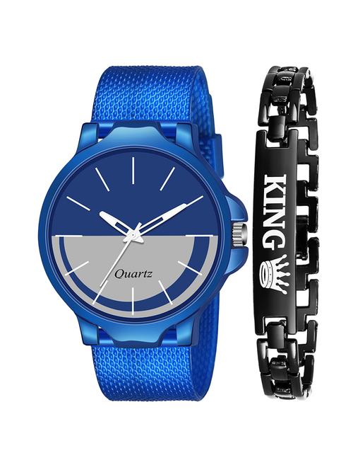 kajaru new fancy stylish - blue pu strap & black king bracelet combo watch - 18384206 - Very Small Image - 1