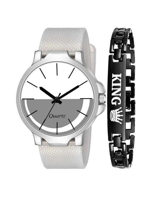 kajaru new fancy stylish - pu strap & black king bracelet combo watch - 18384208 - Very Small Image - 1