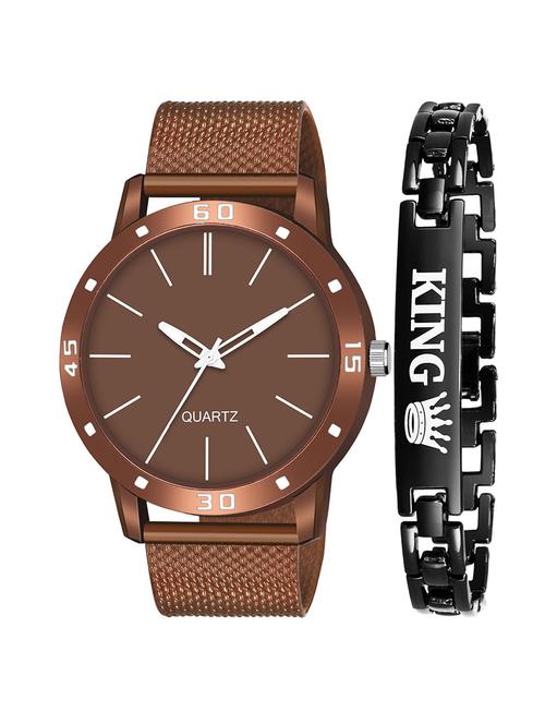 kajaru new fancy stylish - brown pu strap & black king bracelet combo watch - 18384210 - Very Small Image - 1