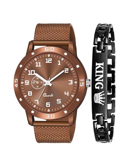 kajaru new fancy stylish - brown pu strap & black king bracelet combo watch - 18384212 - Very Small Image - 1