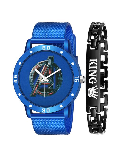 kajaru new fancy stylish - blue pu strap & black king bracelet combo watch - 18384213 - Very Small Image - 1