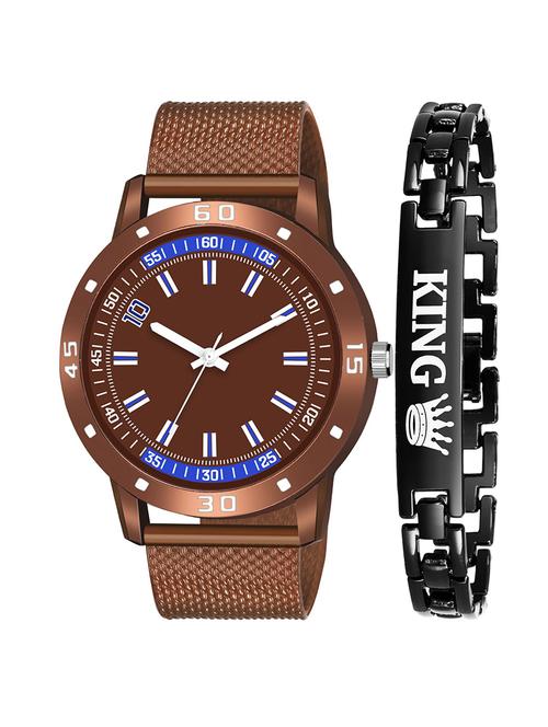 kajaru new fancy stylish - brown pu strap & black king bracelet combo watch - 18384216 - Very Small Image - 1