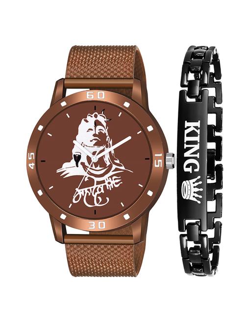 kajaru new fancy stylish - brown pu strap & black king bracelet combo watch - 18384220 - Very Small Image - 1