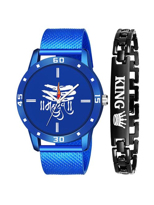 kajaru new fancy stylish - blue pu strap & black king bracelet combo watch - 18384222 - Very Small Image - 1
