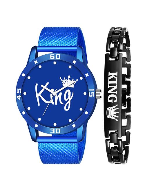 kajaru new fancy stylish - blue pu strap & black king bracelet combo watch - 18384228 - Very Small Image - 1