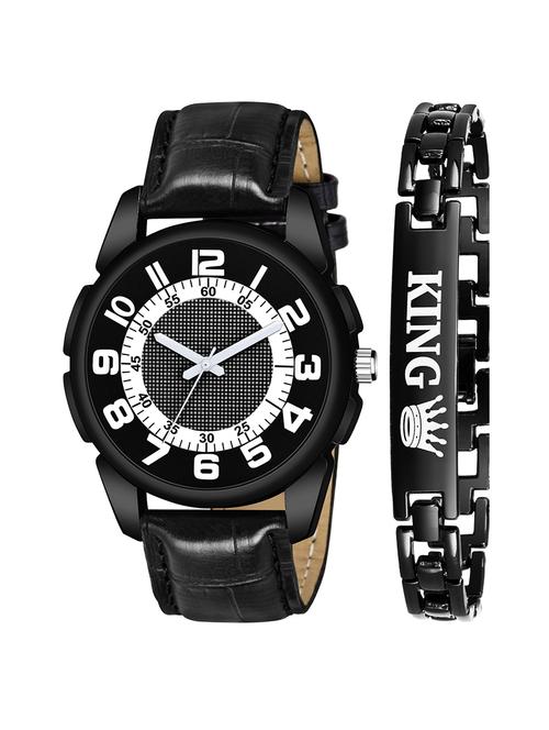 kajaru new fancy stylish - black leather strap & black king bracelet combo watch - 18384230 - Very Small Image - 1