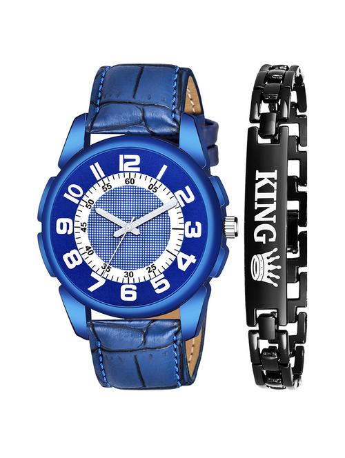 kajaru new fancy stylish - blue leather strap & black king bracelet combo watch - 18384231 - Very Small Image - 1