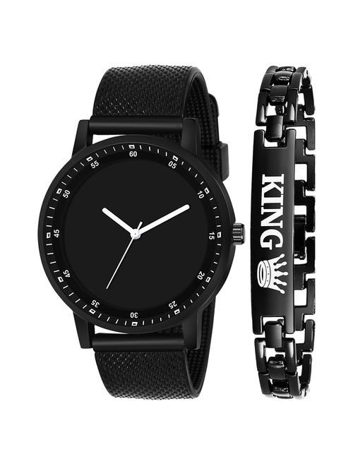 kajaru new fancy stylish - black pu strap & black king bracelet combo watch - 18384236 - Very Small Image - 1