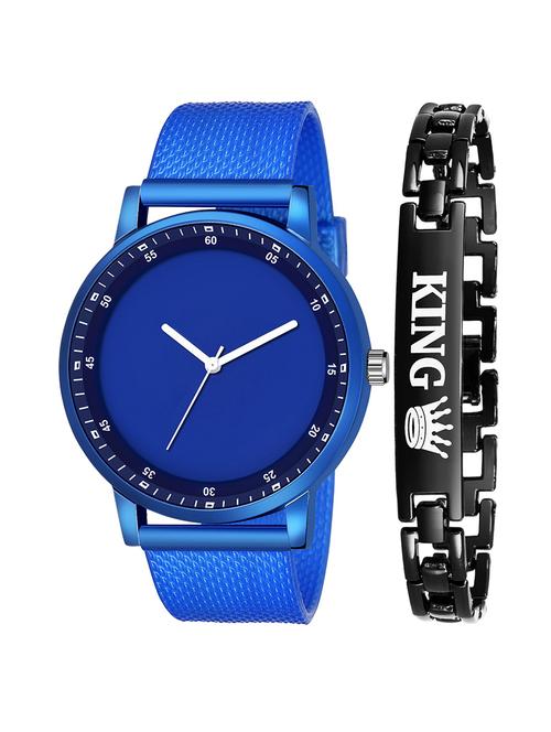 kajaru new fancy stylish - blue pu strap & black king bracelet combo watch - 18384237 - Very Small Image - 1