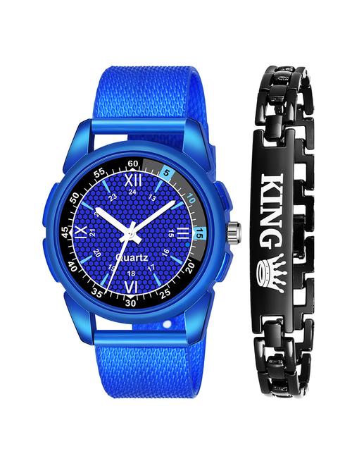 kajaru new fancy stylish - blue pu strap & black king bracelet combo watch - 18384240 - Very Small Image - 1
