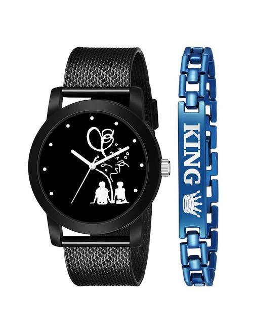 kajaru new fancy stylish - black pu strap & blue king bracelet combo watch - 18384246 - Very Small Image - 1