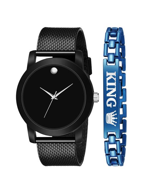 kajaru new fancy stylish - black pu strap & blue king bracelet combo watch - 18384249 - Very Small Image - 1