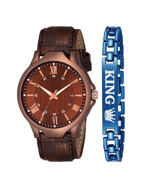 kajaru new fancy stylish - brown leather strap & blue king bracelet combo watch - 18384252 - Very Small Image - 1