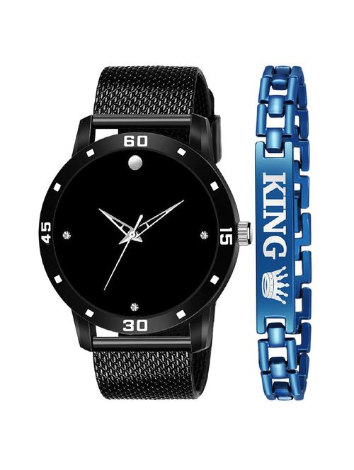 kajaru new fancy stylish - black pu strap & blue king bracelet combo watch - 18384253 - Very Small Image - 1