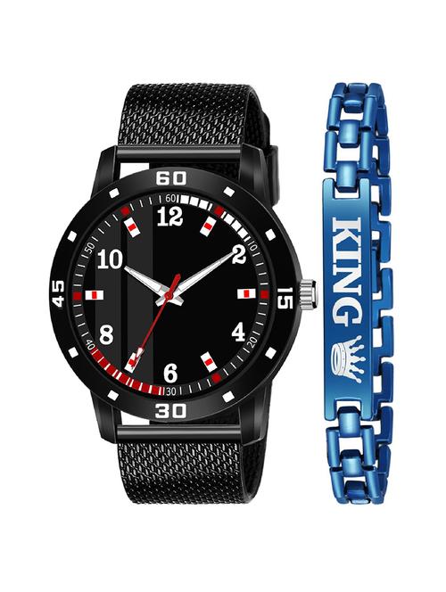 kajaru new fancy stylish - black pu strap & blue king bracelet combo watch - 18384254 - Very Small Image - 1