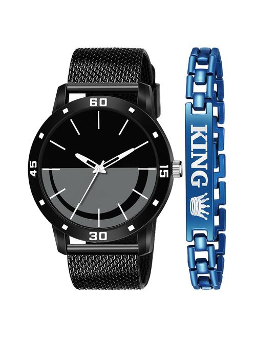 kajaru new fancy stylish - black pu strap & blue king bracelet combo watch - 18384255 - Very Small Image - 1