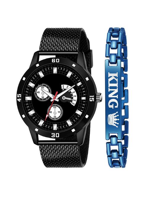 kajaru new fancy stylish - black pu strap & blue king bracelet combo watch - 18384256 - Very Small Image - 1
