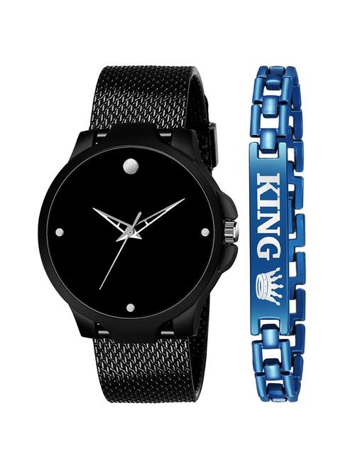 kajaru new fancy stylish - black pu strap & blue king bracelet combo watch - 18384257 - Very Small Image - 1