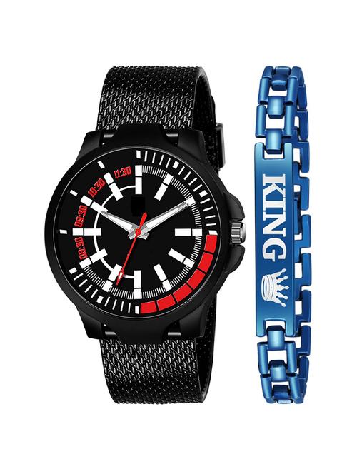 kajaru new fancy stylish - black pu strap & blue king bracelet combo watch - 18384259 - Very Small Image - 1