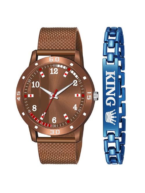 kajaru new fancy stylish - brown pu strap & blue king bracelet combo watch - 18384267 - Very Small Image - 1
