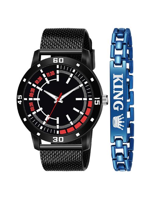 kajaru new fancy stylish - black pu strap & blue king bracelet combo watch - 18384275 - Very Small Image - 1