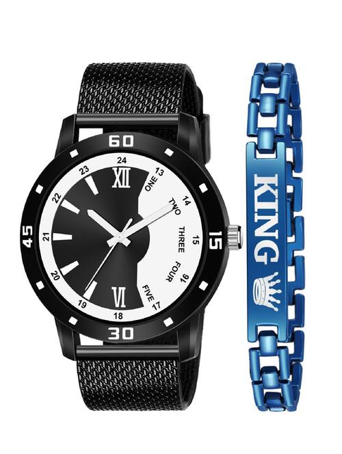 kajaru new fancy stylish - black pu strap & blue king bracelet combo watch - 18384276 - Very Small Image - 1