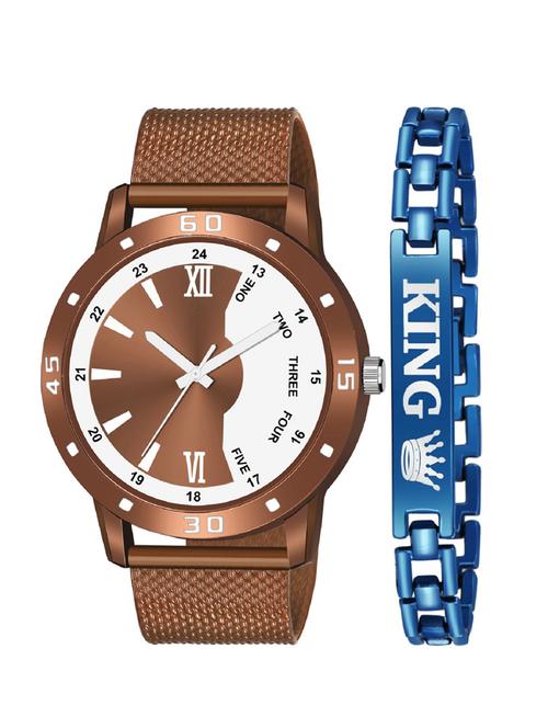 kajaru new fancy stylish - brown pu strap & blue king bracelet combo watch - 18384277 - Very Small Image - 1