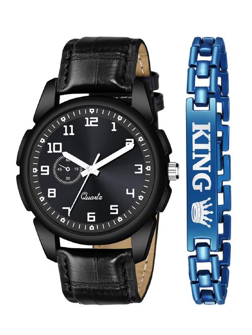 kajaru new fancy stylish - black leather strap & blue king bracelet combo watch - 18384278 - Very Small Image - 1