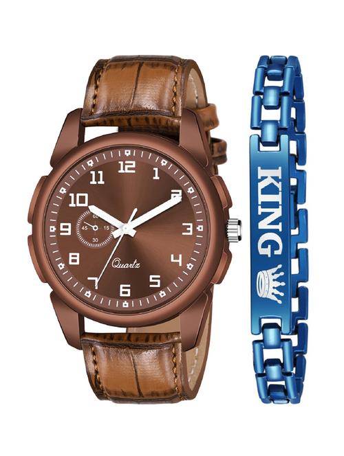 kajaru new fancy stylish - brown leather strap & blue king bracelet combo watch - 18384279 - Very Small Image - 1
