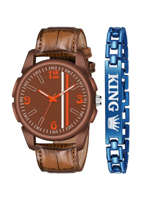 kajaru new fancy stylish - brown leather strap & blue king bracelet combo watch - 18384281 - Very Small Image - 1