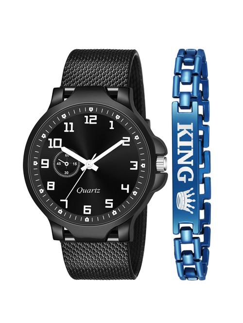 kajaru new fancy stylish - black pu strap & blue king bracelet combo watch - 18384282 - Very Small Image - 1