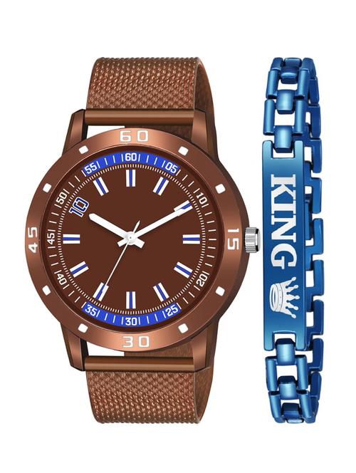 kajaru new fancy stylish - brown pu strap & blue king bracelet combo watch - 18384294 - Very Small Image - 1