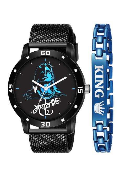 kajaru new fancy stylish - black pu strap & blue king bracelet combo watch - 18384296 - Very Small Image - 1