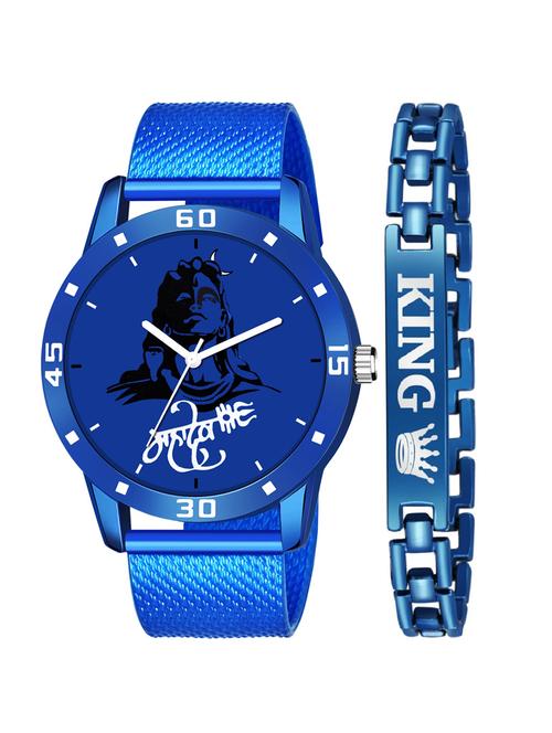 kajaru new fancy stylish - blue pu strap & blue king bracelet combo watch - 18384297 - Very Small Image - 1