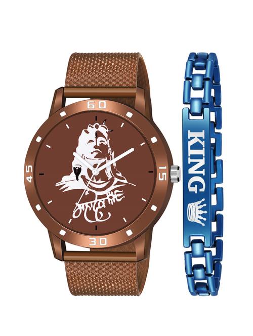 kajaru new fancy stylish - brown pu strap & blue king bracelet combo watch - 18384298 - Very Small Image - 1