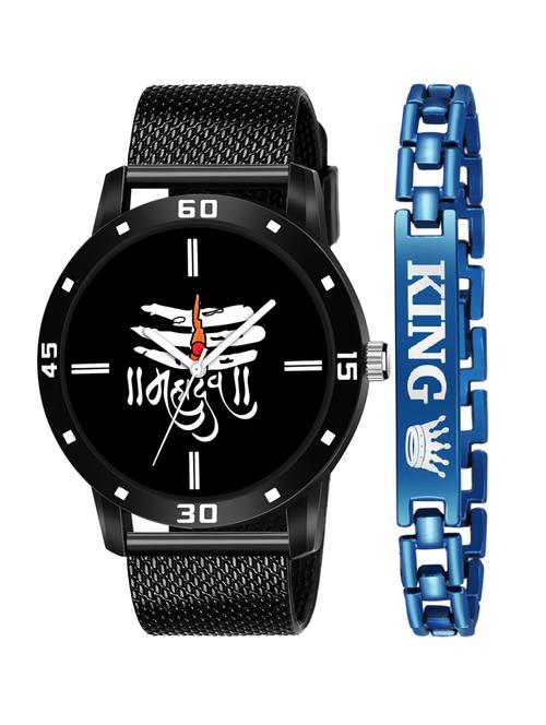 kajaru new fancy stylish - black pu strap & blue king bracelet combo watch - 18384299 - Very Small Image - 1