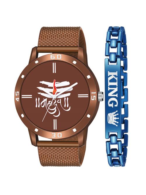 kajaru new fancy stylish - brown pu strap & blue king bracelet combo watch - 18384301 - Very Small Image - 1