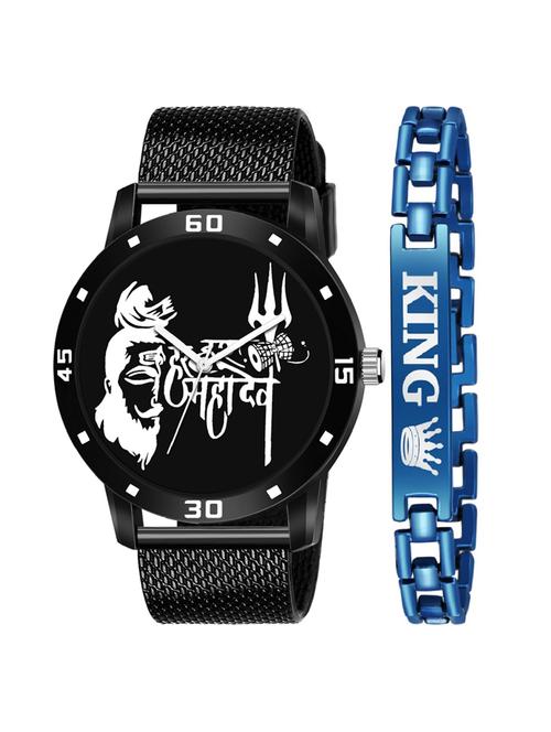 kajaru new fancy stylish - black pu strap & blue king bracelet combo watch - 18384302 - Very Small Image - 1