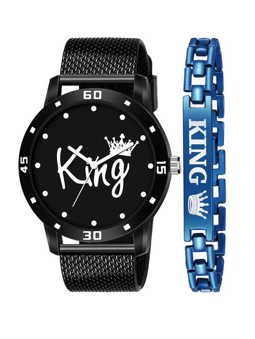 kajaru new fancy stylish - black pu strap & blue king bracelet combo watch - 18384305 - Very Small Image - 1