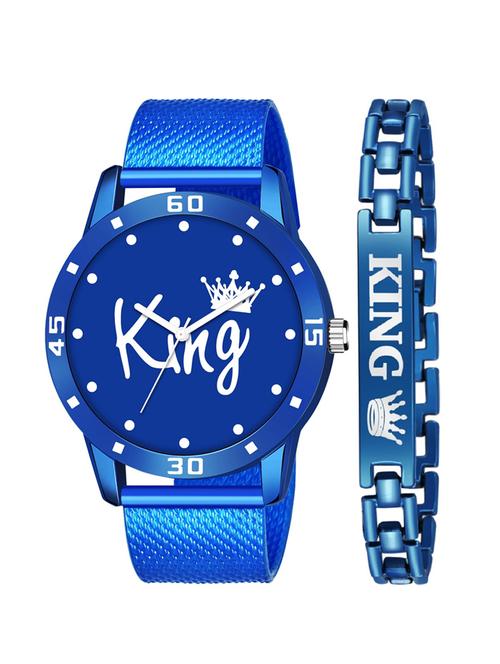 kajaru new fancy stylish - blue pu strap & blue king bracelet combo watch - 18384306 - Very Small Image - 1