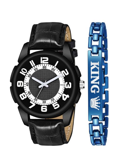 kajaru new fancy stylish - black leather strap & blue king bracelet combo watch - 18384308 - Very Small Image - 1