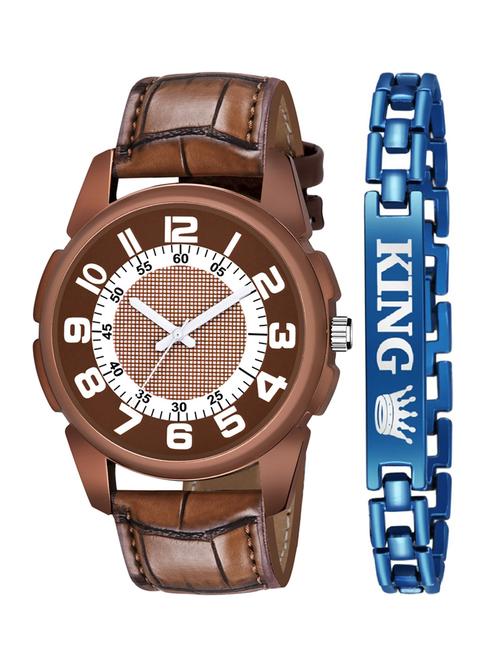 kajaru new fancy stylish - brown leather strap & blue king bracelet combo watch - 18384310 - Very Small Image - 1
