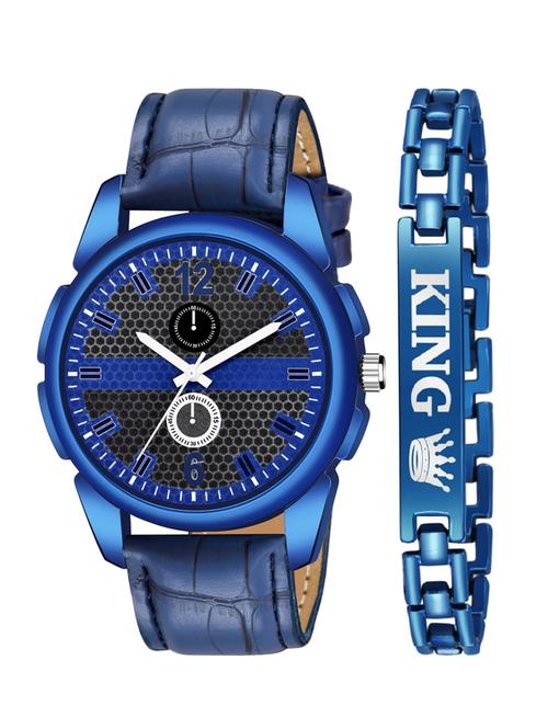 kajaru new fancy stylish - blue leather strap & blue king bracelet combo watch - 18384312 - Very Small Image - 1