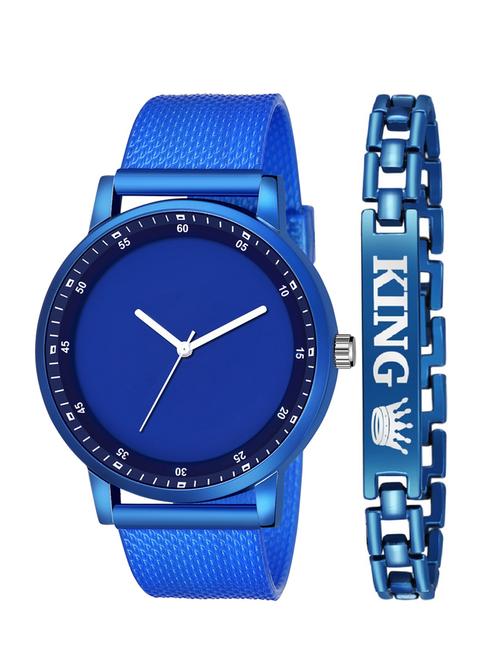 kajaru new fancy stylish - blue pu strap & blue king bracelet combo watch - 18384315 - Very Small Image - 1