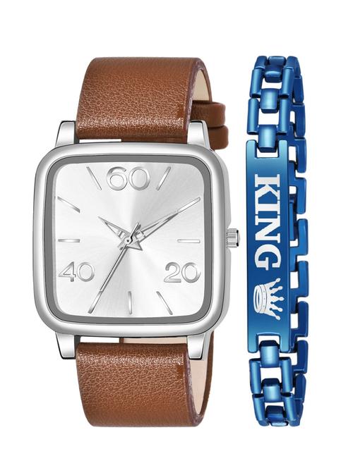 kajaru new fancy stylish - leather strap & blue king bracelet combo watch - 18384320 - Very Small Image - 1