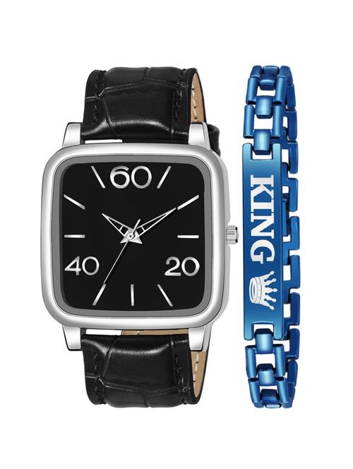 kajaru new fancy stylish - brown leather strap & blue king bracelet combo watch - 18384322 - Very Small Image - 1