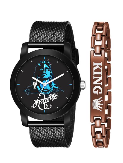 kajaru new fancy stylish - black pu strap & brown king bracelet combo watch - 18384323 - Very Small Image - 1